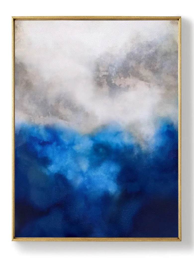Blue Handmade Painting Bedroom Paintings Abstract Canvas Artwork F8GFO